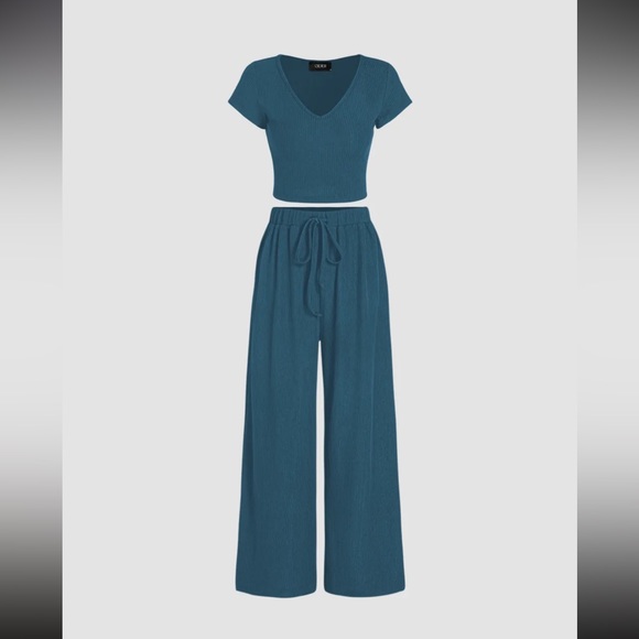 2 Piece Ribbed Stretch Lounge Set Pants and Top Plus Sized 1XL BRAND NEW - Picture 1 of 8